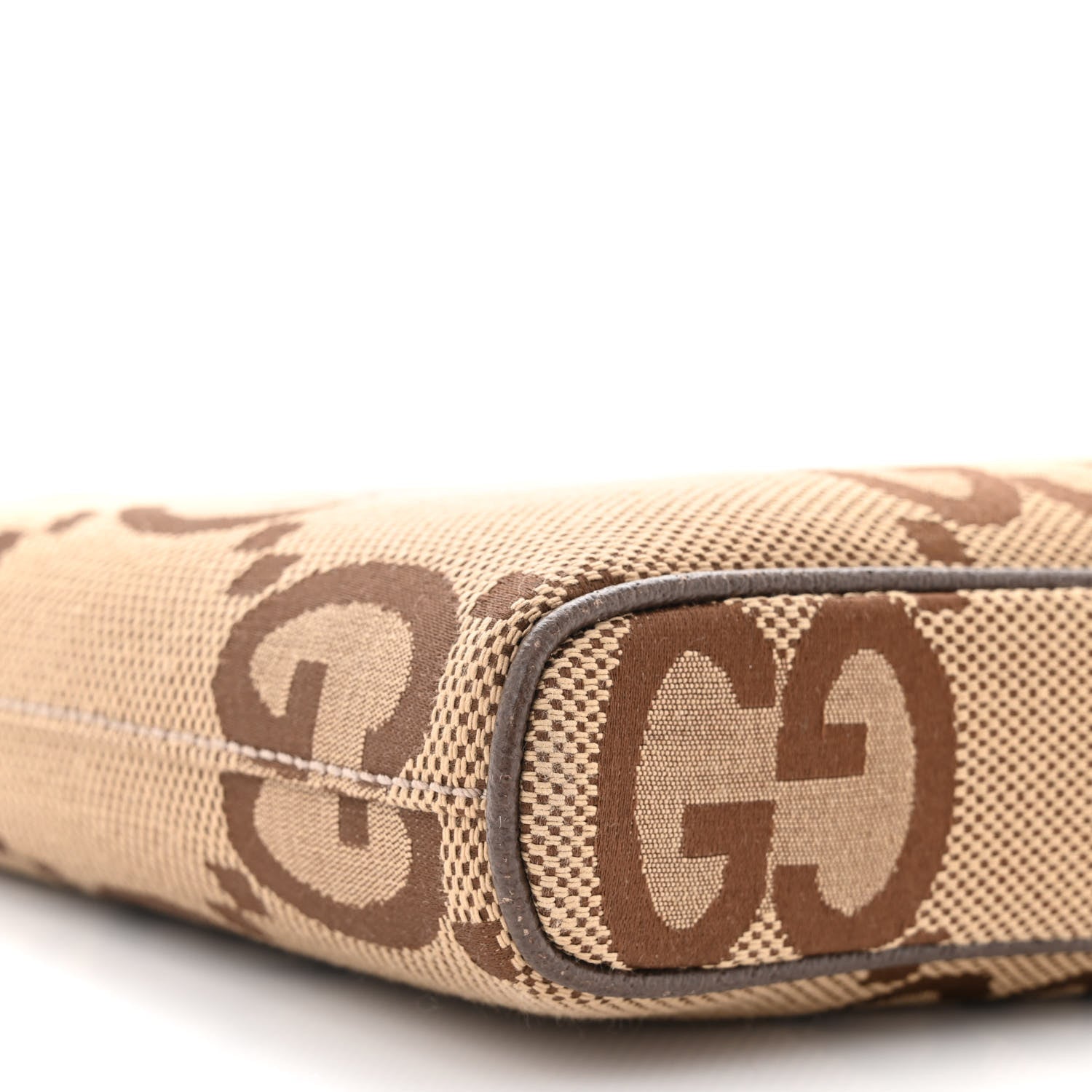 Gucci Monogram Jumbo GG Textured Dollar Calfskin Web Wristlet Messenger Bag Camel Ebony New Acero 9 of 10
