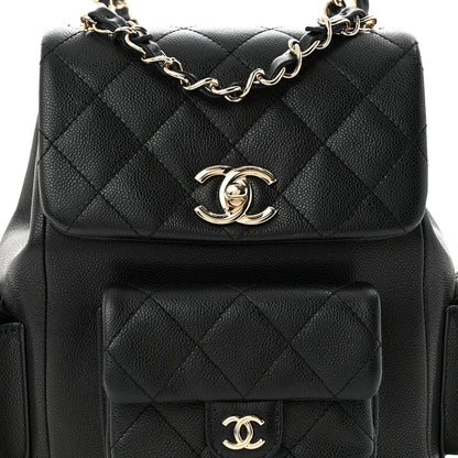 Chanel Shiny Caviar Quilted Small Pockets Drawstring Backpack Black 8 of 10