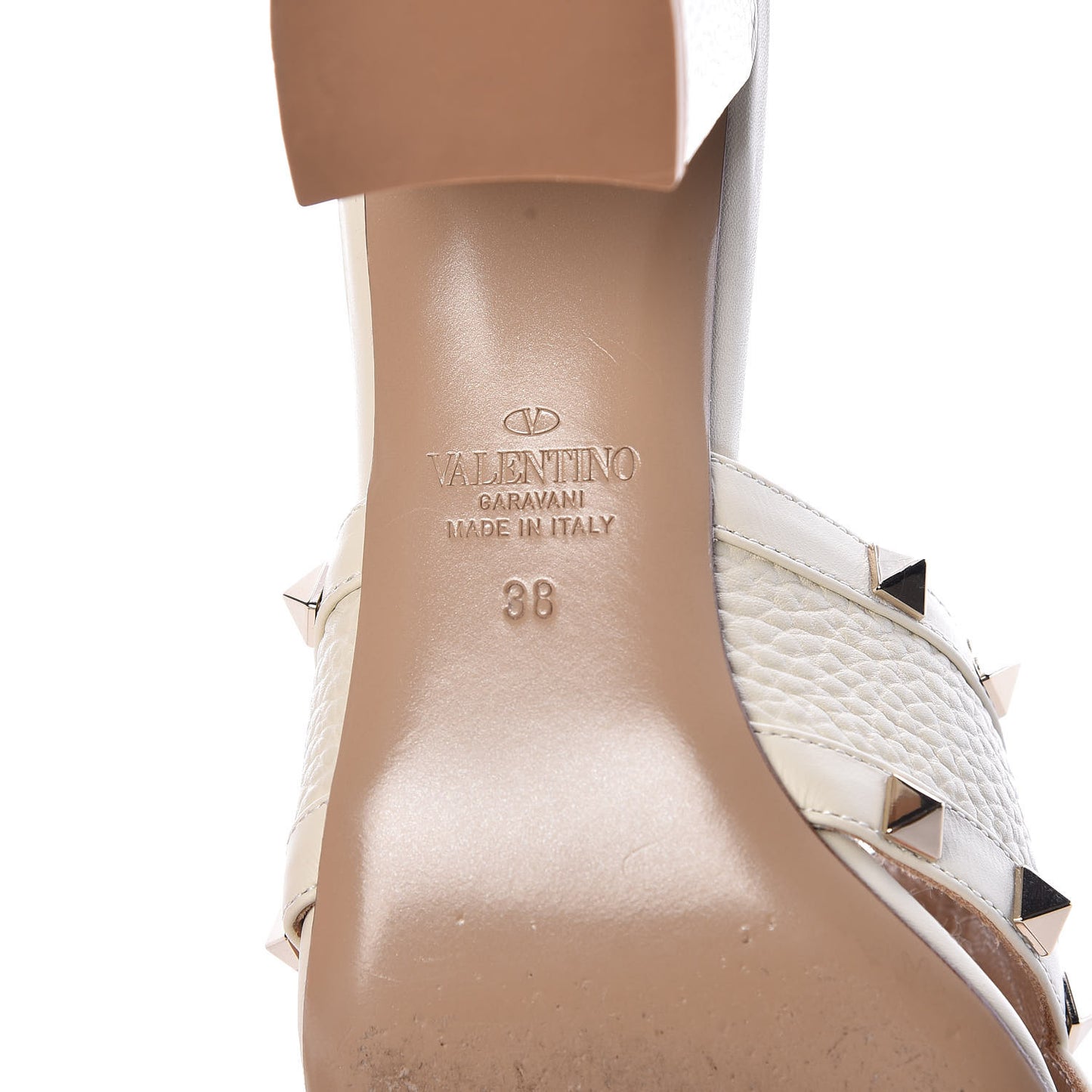 Pebbled Calfskin Rockstud Crisscross Slide 60mm Sandals 38 Light Ivory
