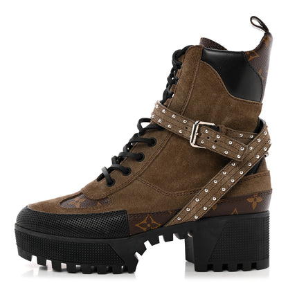 Louis Vuitton Suede Calfskin Monogram Laureate Platform Desert Boots 36.5 Kaki 1 of 12