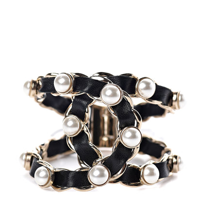 Chanel Lambskin Chain Pearl Bracelet Gold Black 1 of 3