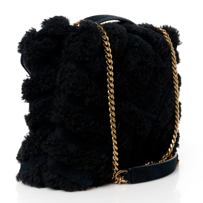 Saint Laurent Suede Shearling Y Quilted Monogram Small Loulou Chain Satchel Black 3 of 11