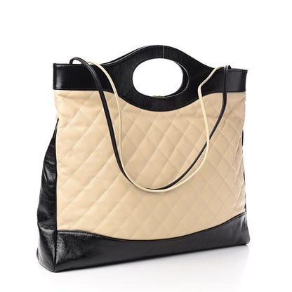 Chanel Aged Calfskin Quilted XL 31 Shopping Bag Beige Black 3 of 10
