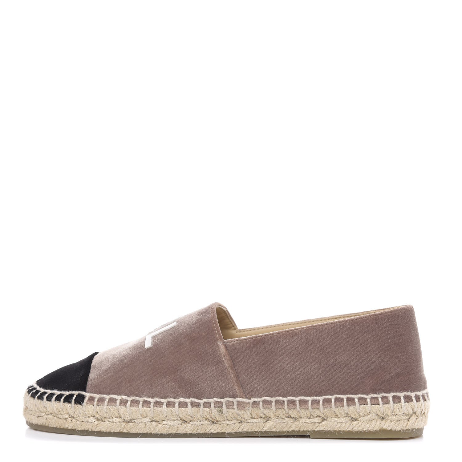 Chanel Velvet Logo Espadrilles 36 Beige Black 1 of 8