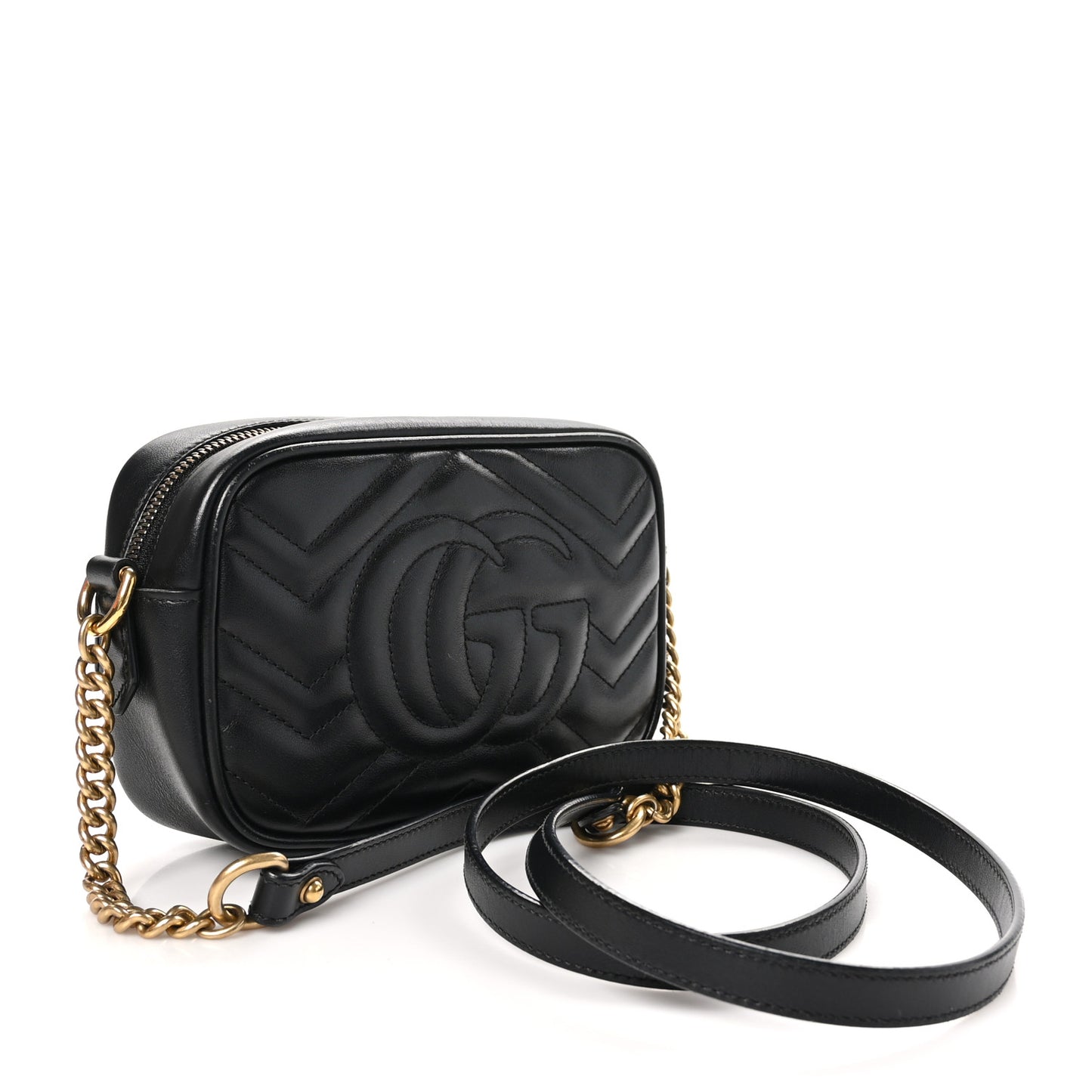Calfskin Matelasse Mini GG Marmont Chain Shoulder Bag Black
