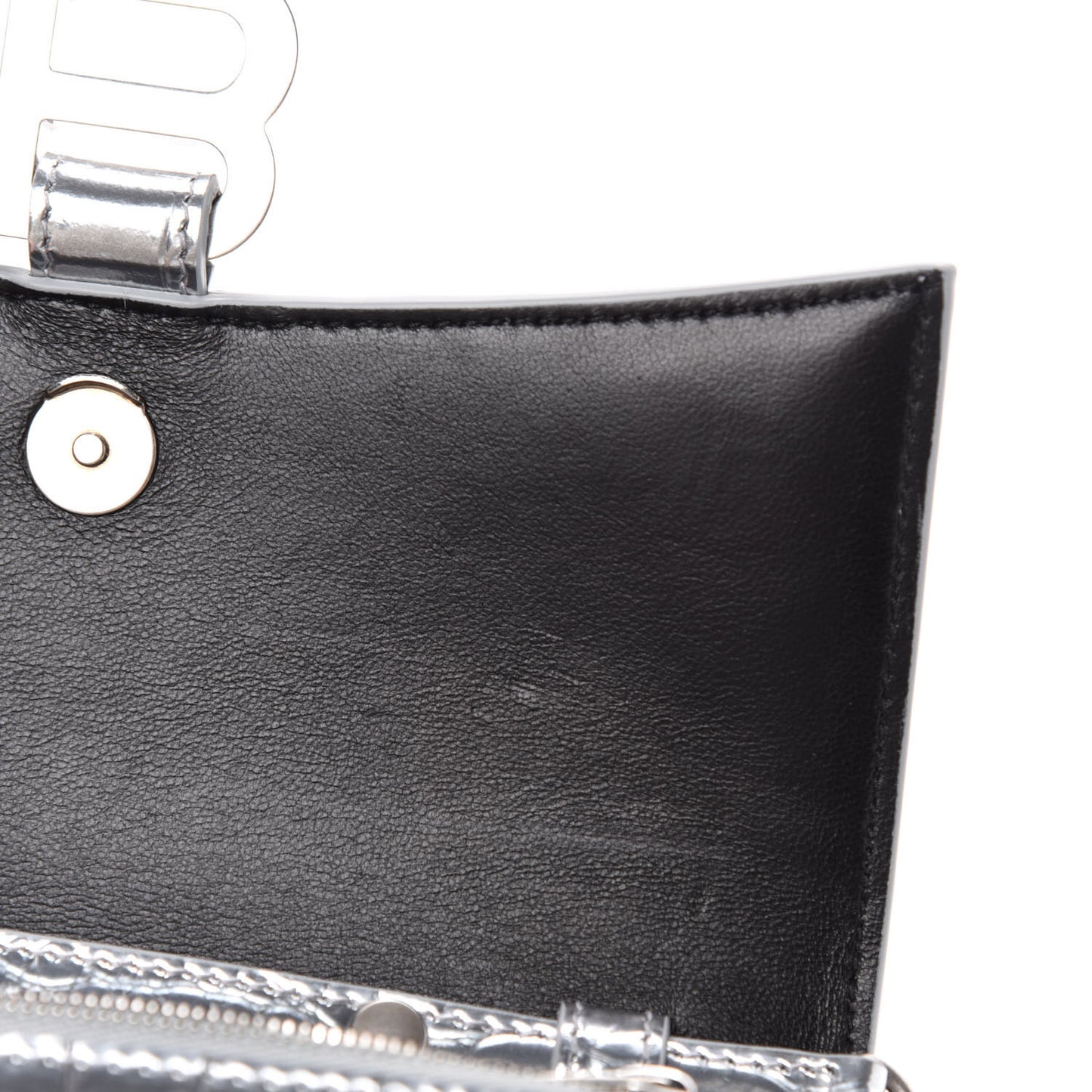 Metallic Calfskin Crocodile Embossed Hourglass Chain Bag Silver