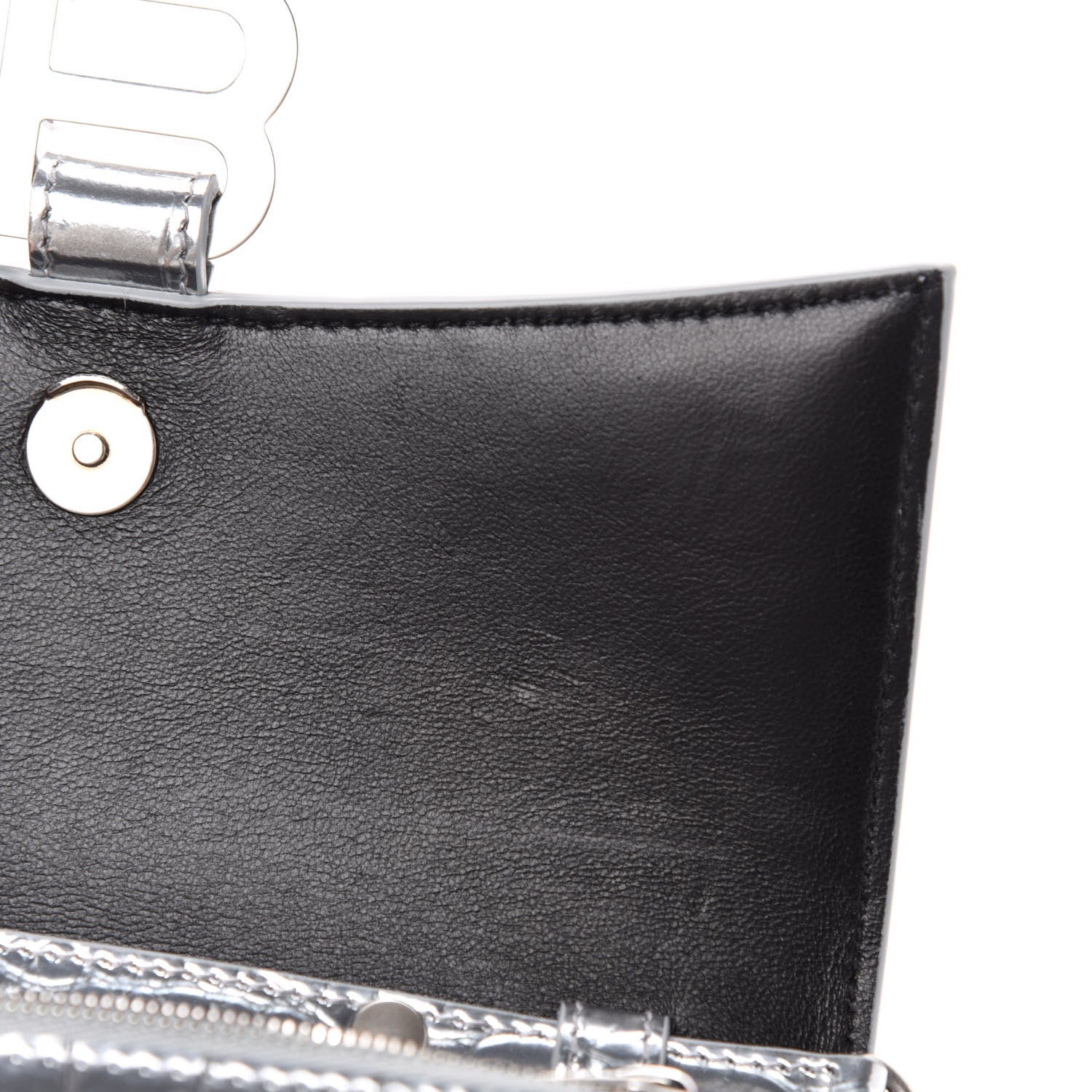 Balenciaga Metallic Calfskin Crocodile Embossed Hourglass Chain Bag Silver 9 of 11