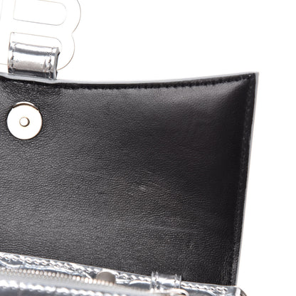 Balenciaga Metallic Calfskin Crocodile Embossed Hourglass Chain Bag Silver 9 of 11