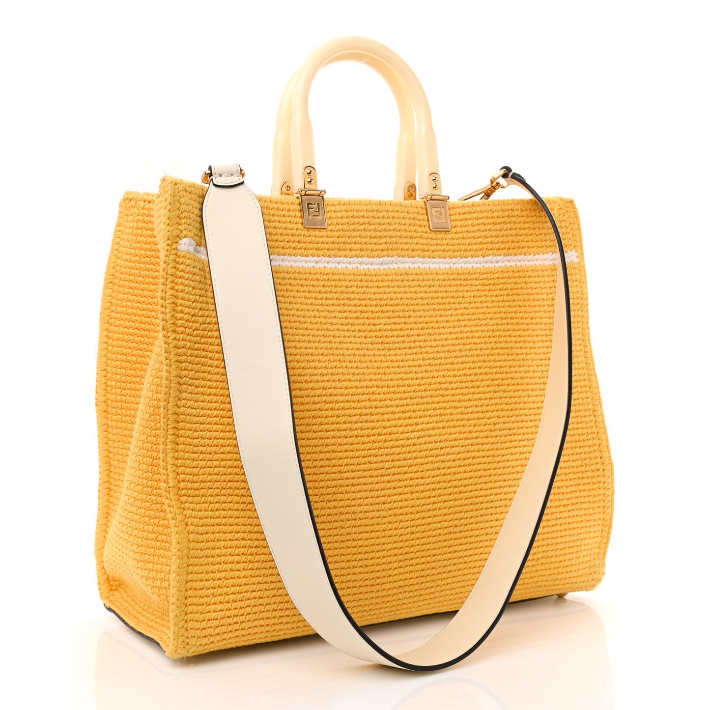 Crochet Vitello King Logo Plexiglass Medium Fendi Sunshine Shopper Tote Mimosa Panna