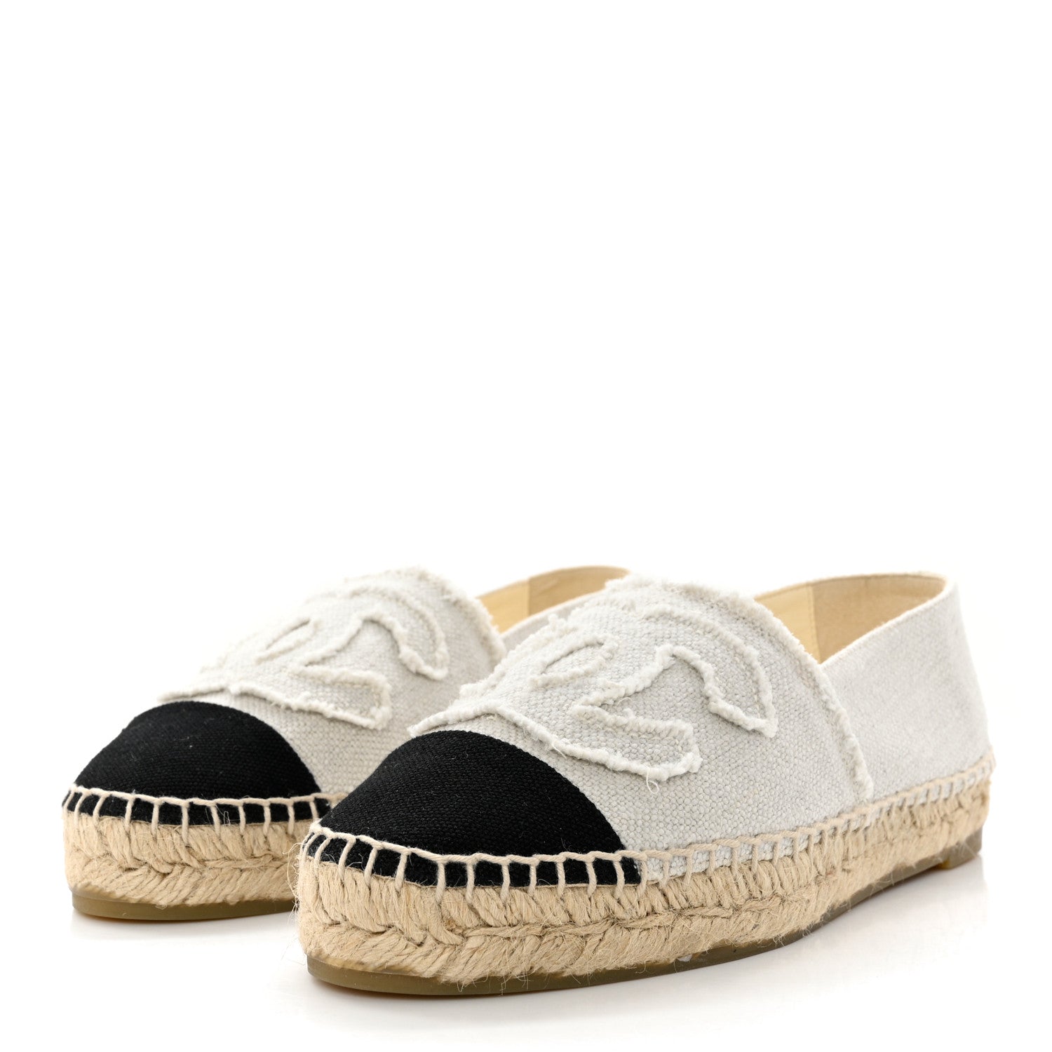 Chanel Linen CC Espadrilles 35 White Black 3 of 9
