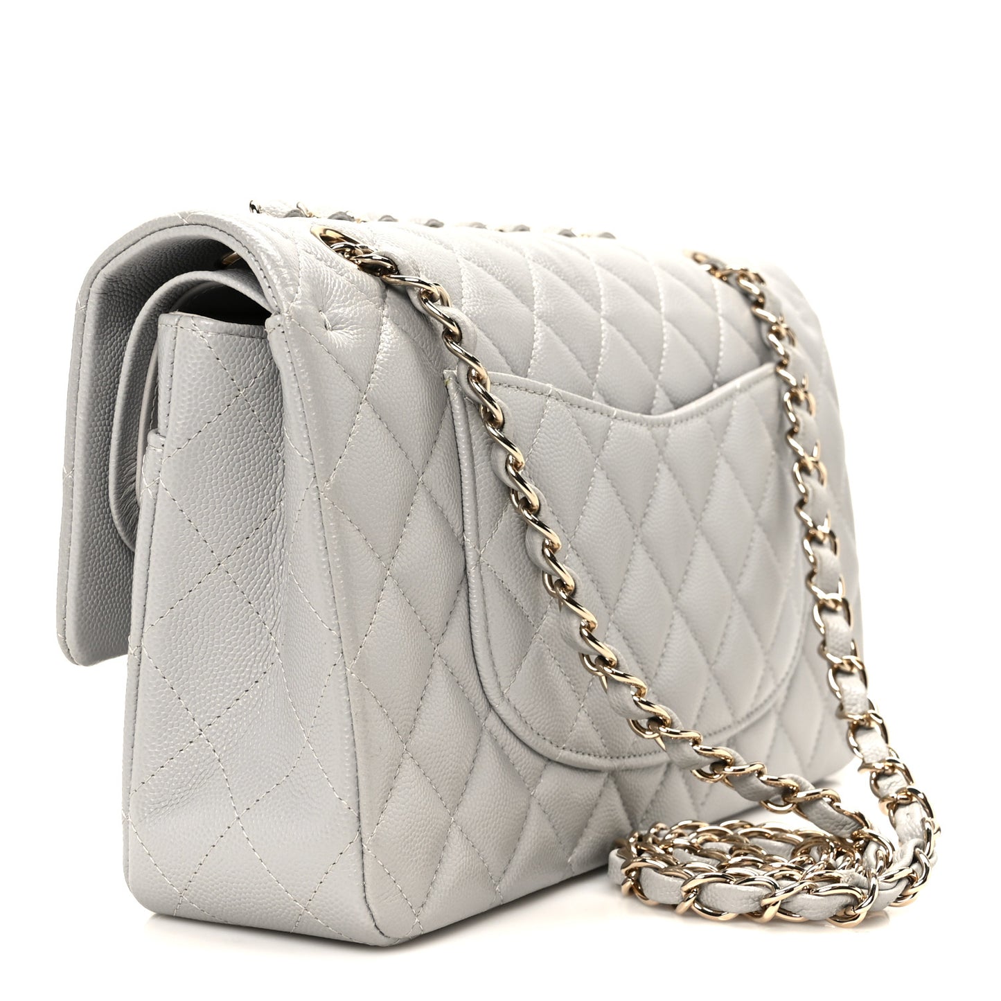 Caviar Quilted Medium Double Flap Grey