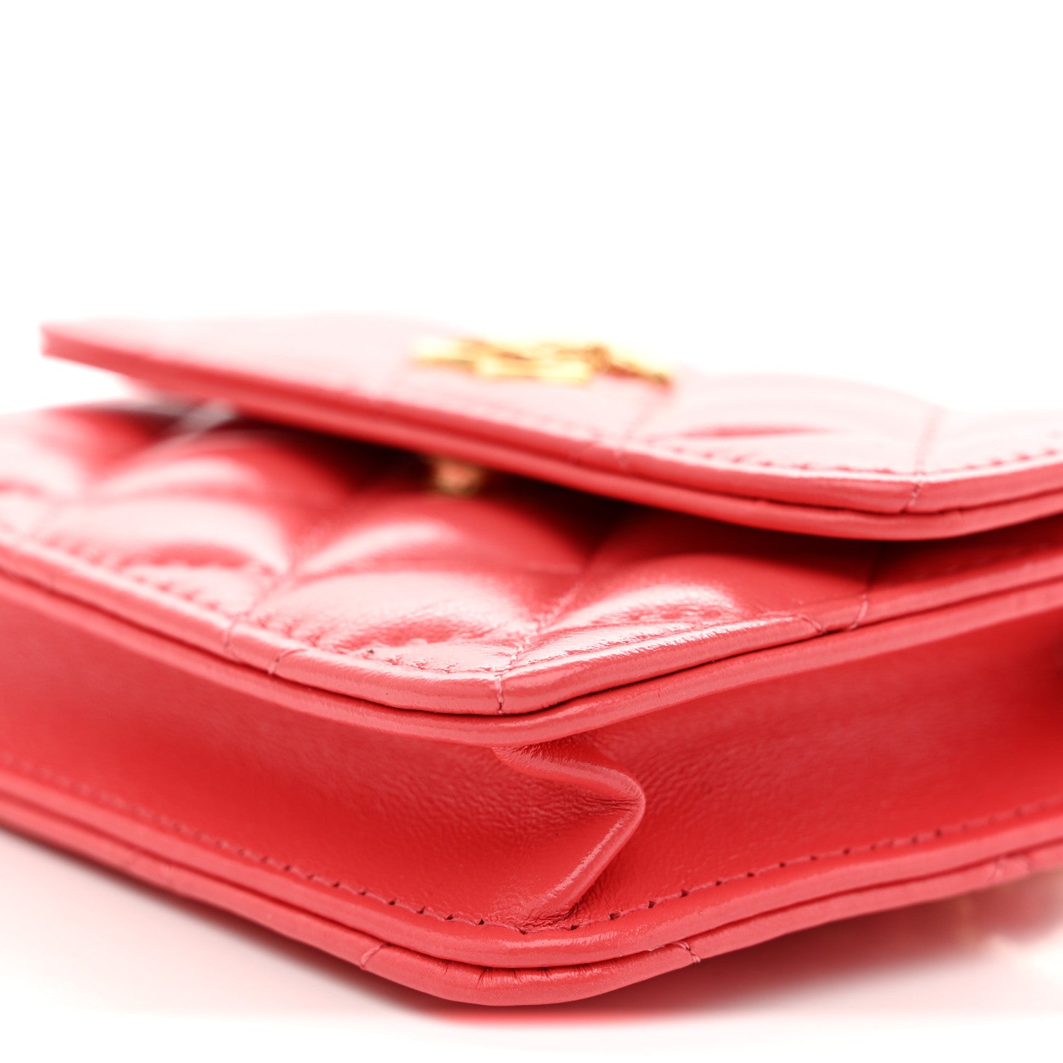 Chanel Shiny Lambskin Quilted Card Holder On Chain Pink 11 of 11