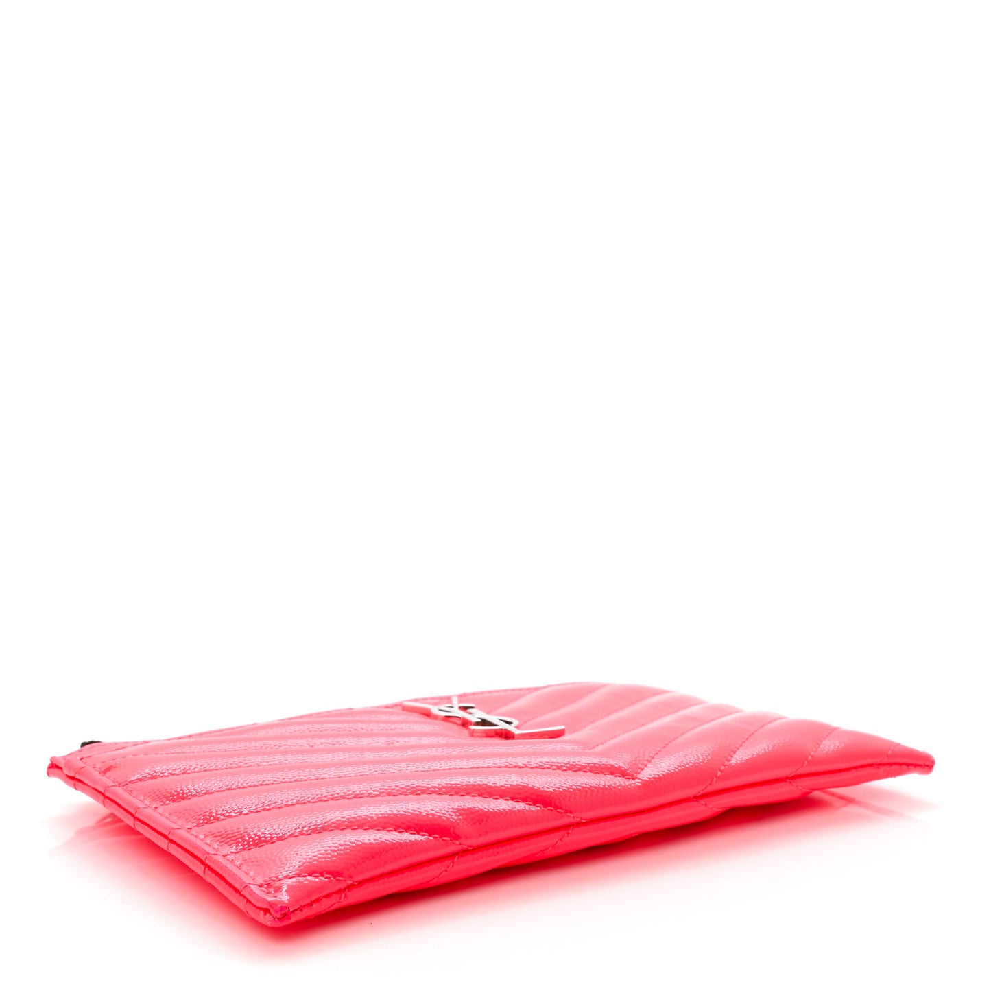 Patent Grain De Poudre Matelasse Chevron Monogram Bill Pouch Neon Pink