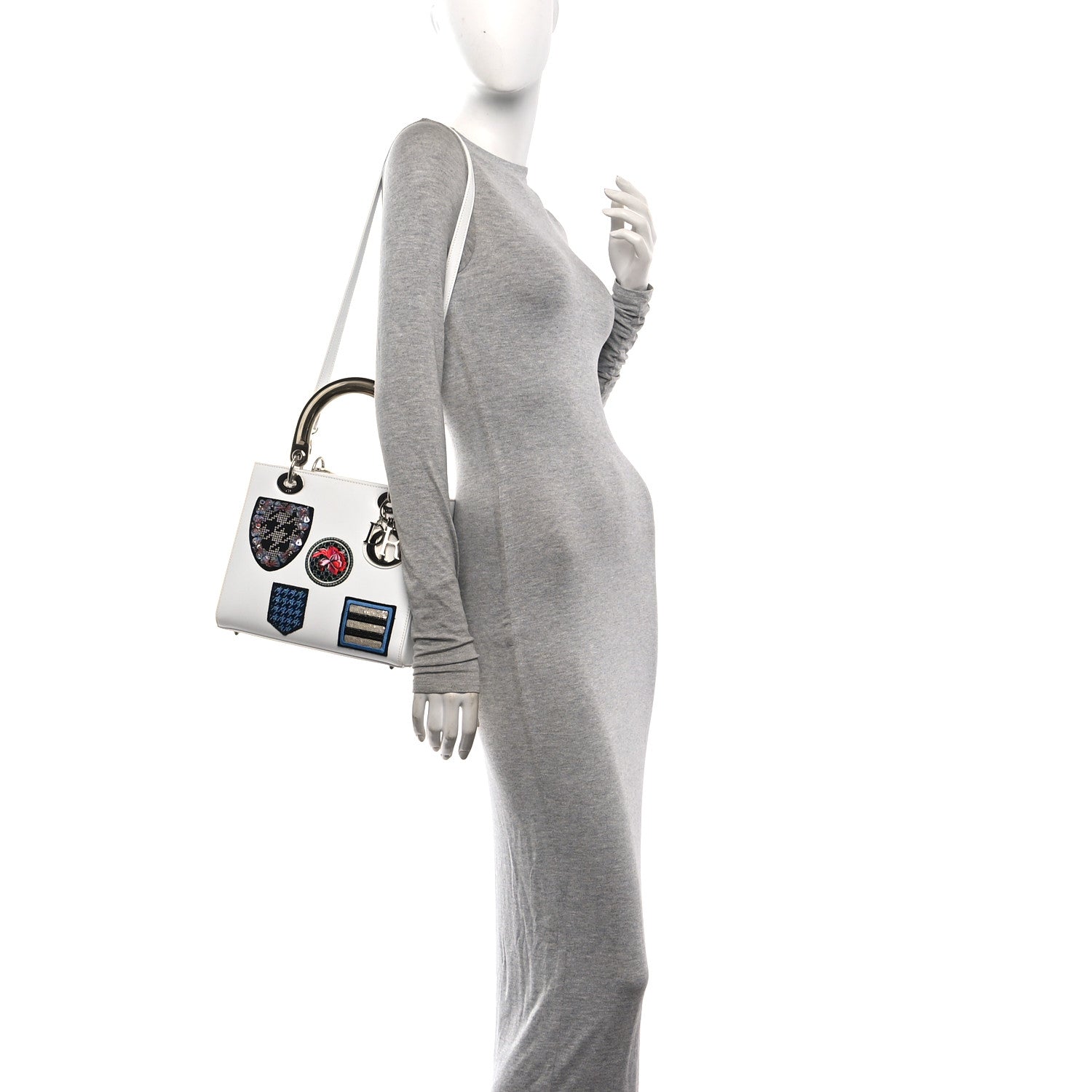 Christian Dior Calfskin Patch Embellished Medium Lady Dior White 2 of 14