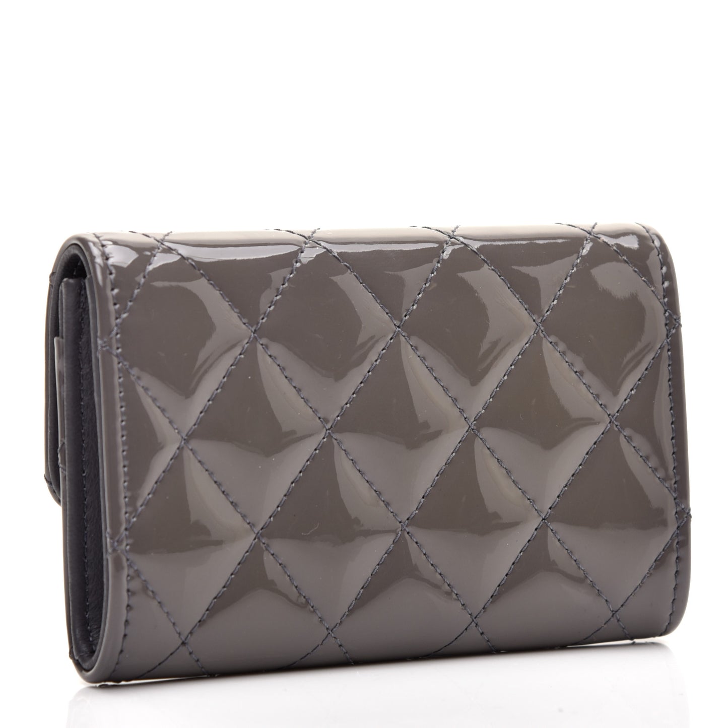 Patent Quilted Flap Card Holder Dark Grey