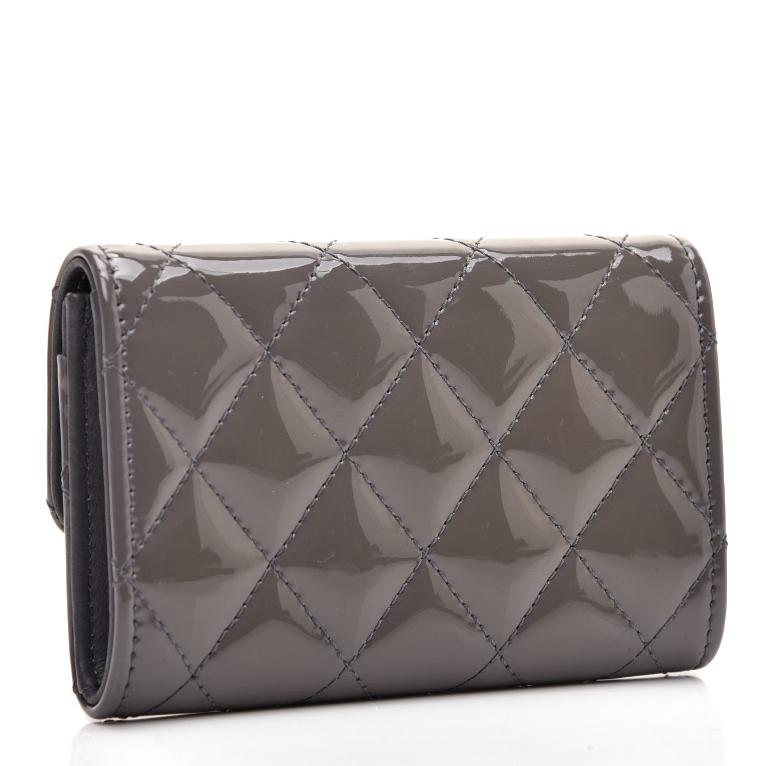 Chanel Patent Quilted Flap Card Holder Dark Grey 3 of 8