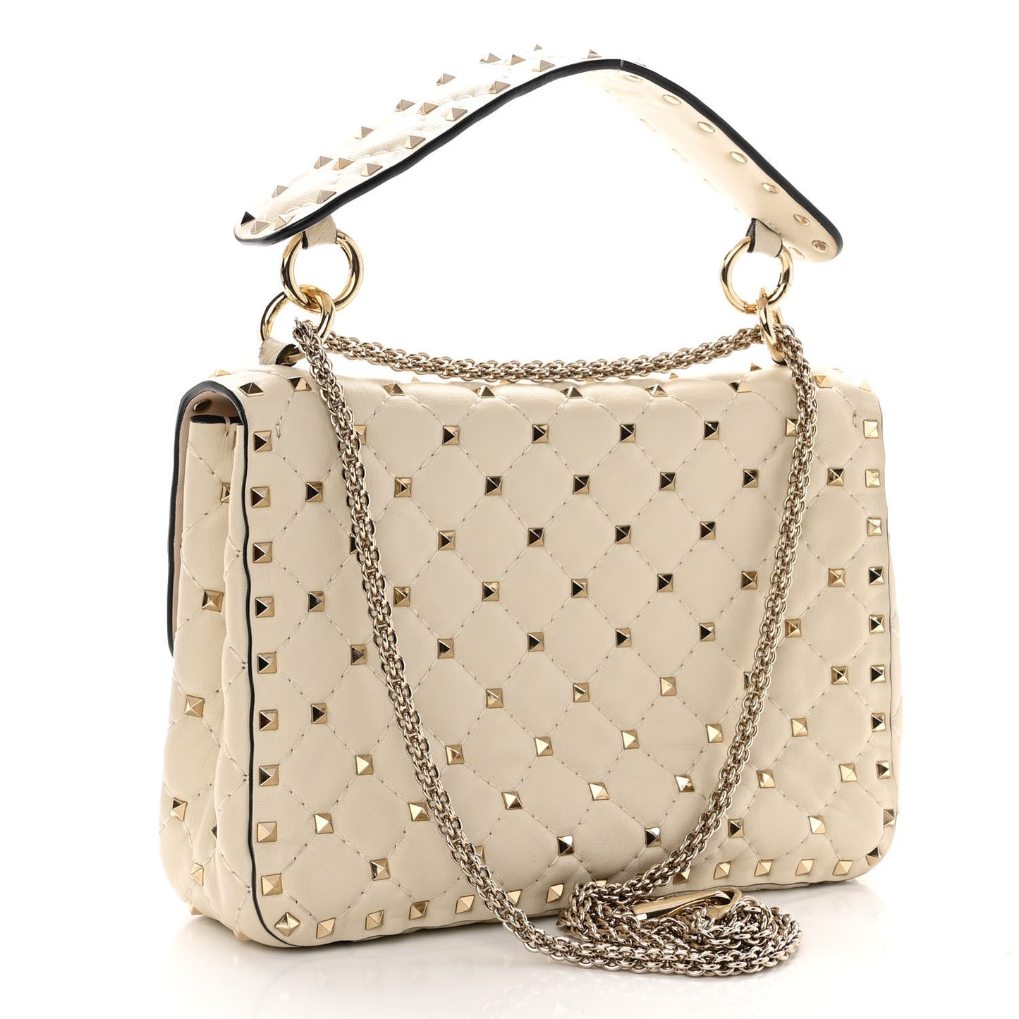 Nappa Medium Rockstud Spike Shoulder Bag Light Ivory