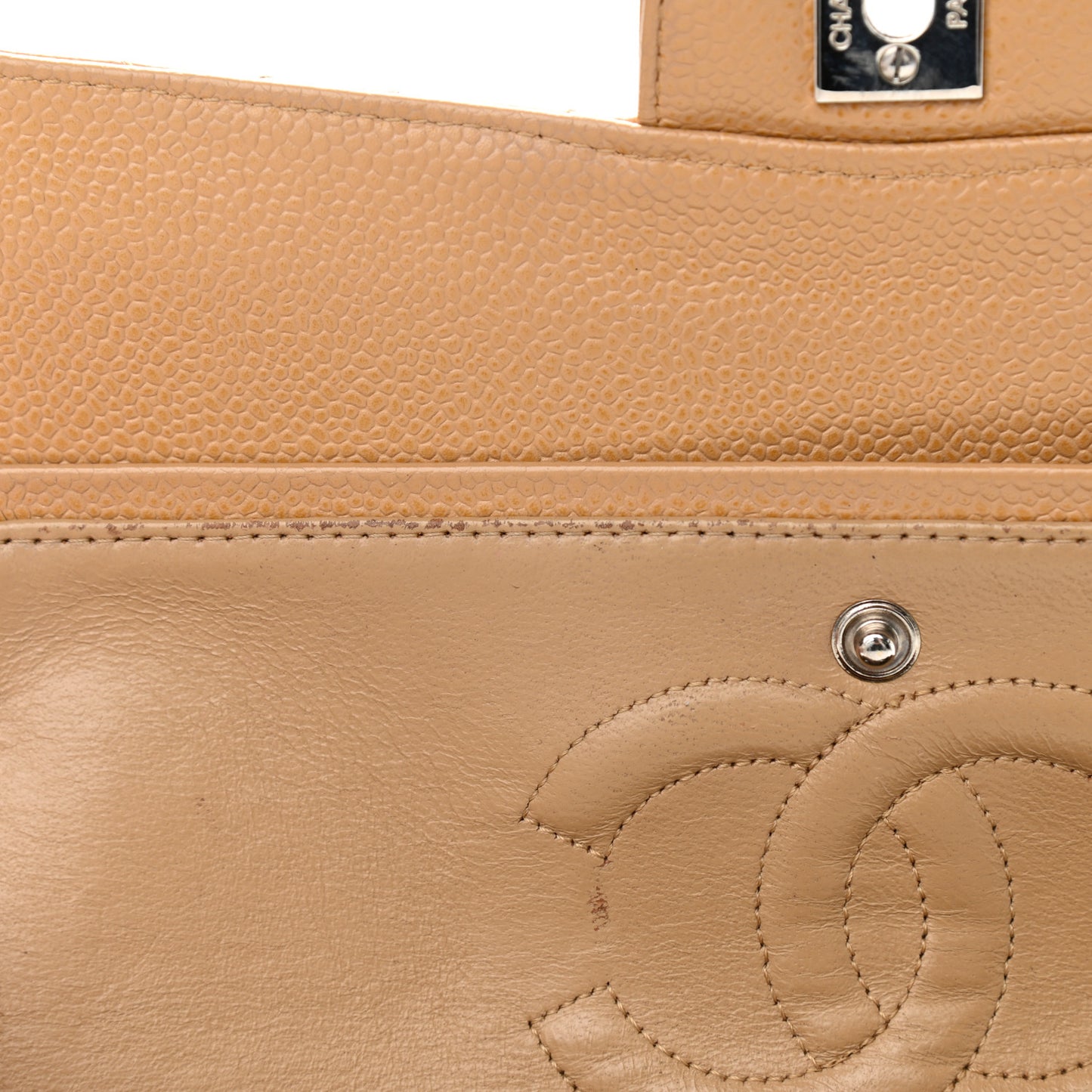 Caviar Quilted Medium Double Flap Beige
