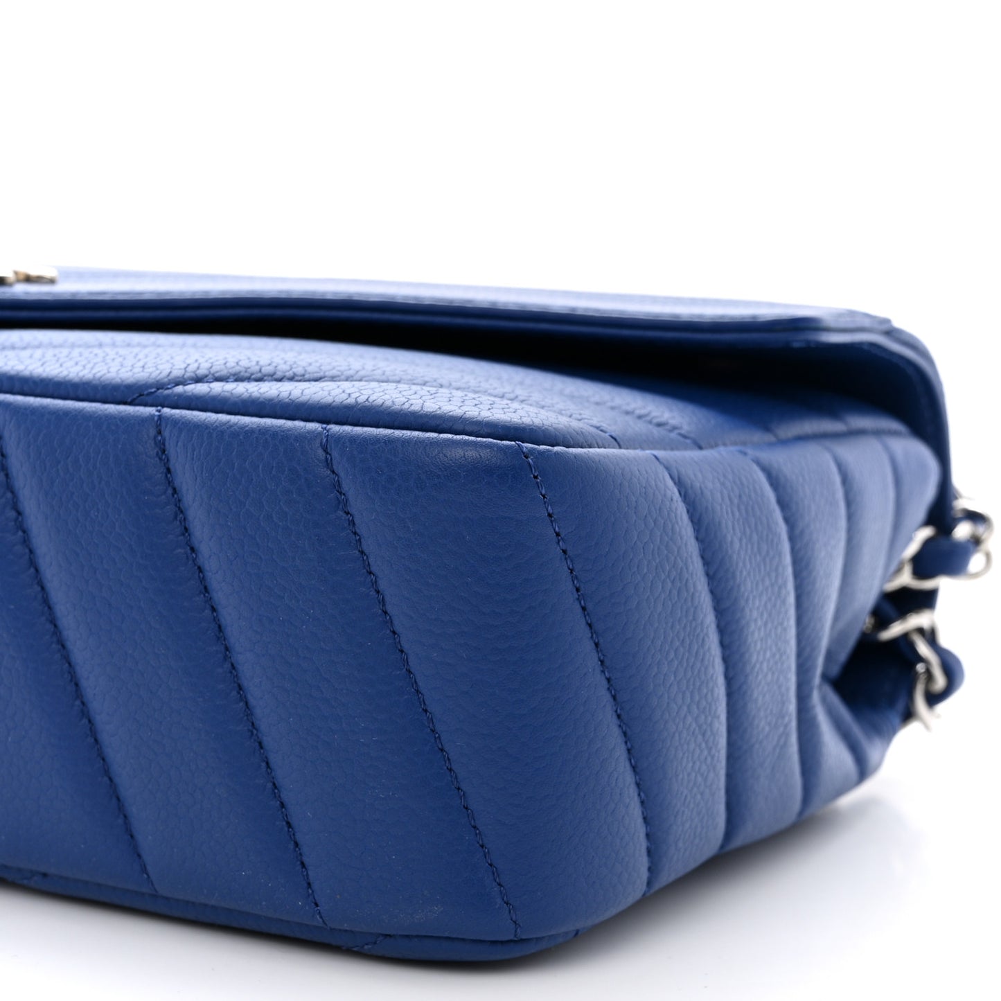 Caviar Chevron Quilted Single Flap Blue