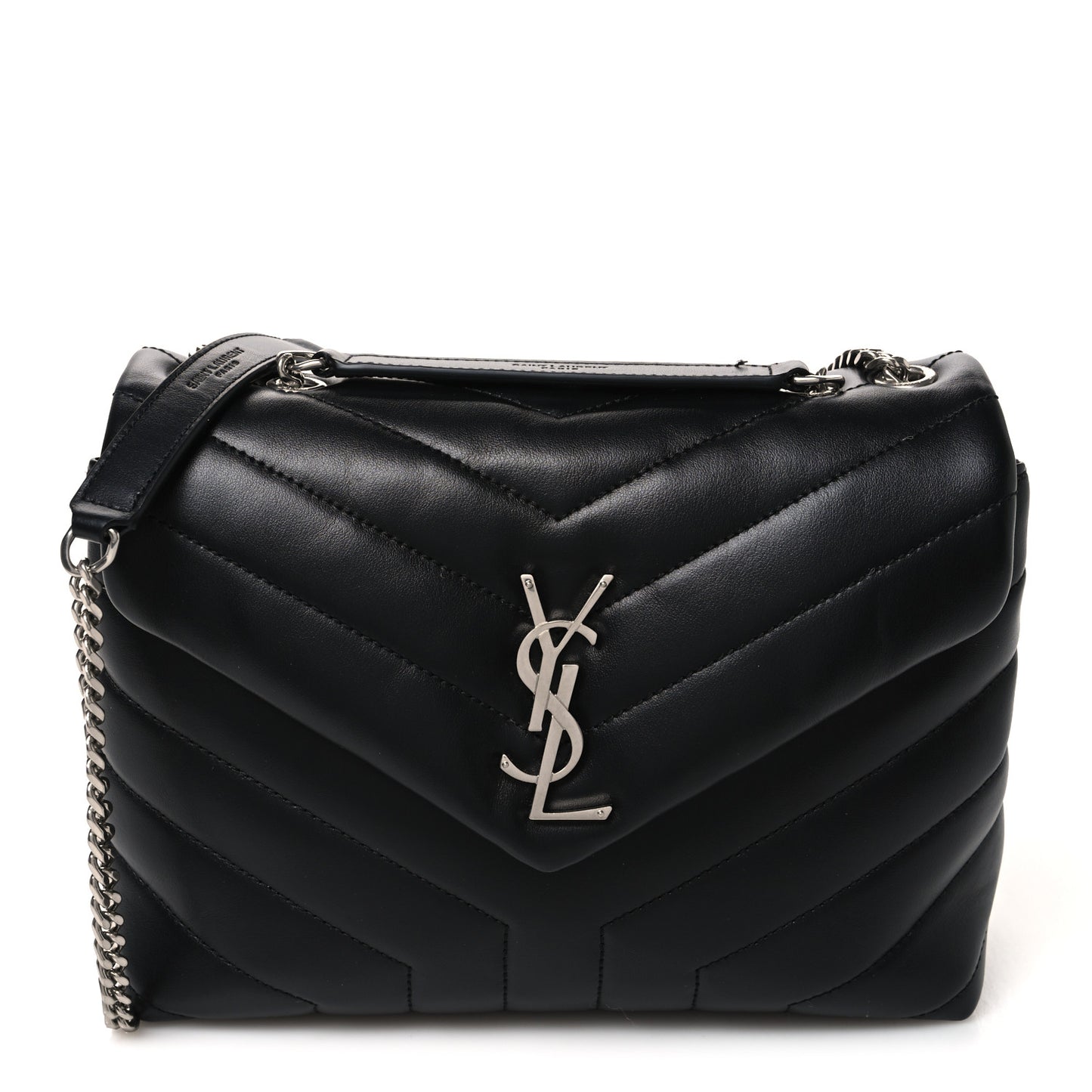 Calfskin Y Quilted Monogram Small Loulou Chain Satchel Black Black