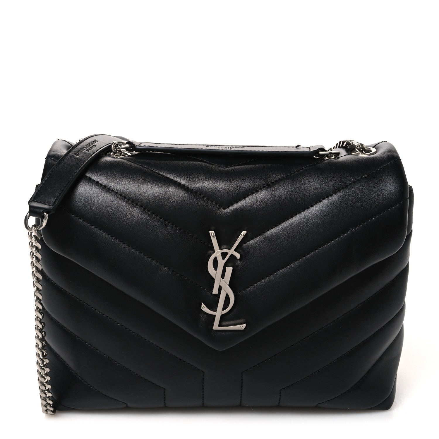 Saint Laurent Calfskin Y Quilted Monogram Small Loulou Chain Satchel Black Black 1 of 11