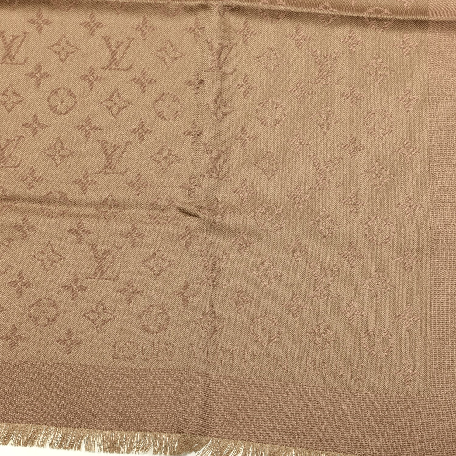 Louis Vuitton Silk Wool Monogram Shine Shawl Cappuccino 2 of 3