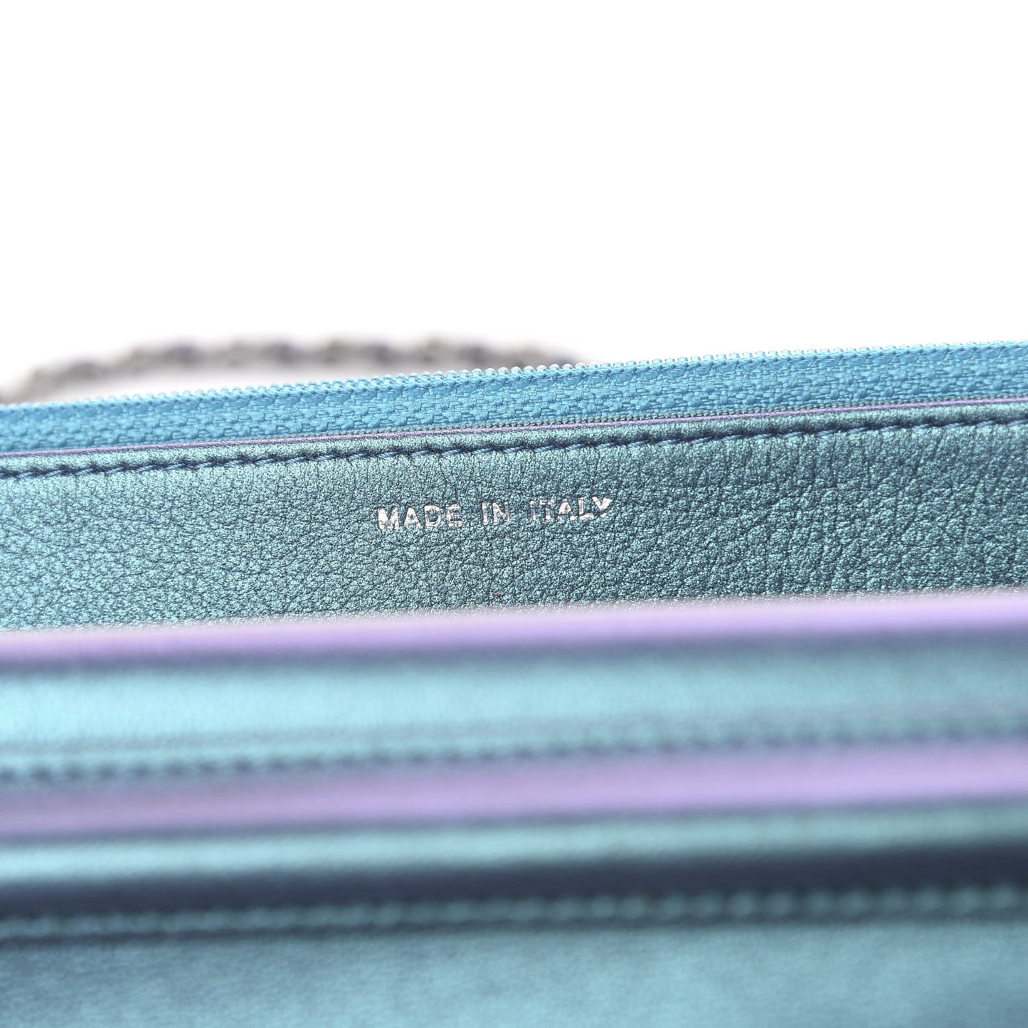 Metallic Lambskin Wallet On Chain WOC Turquoise