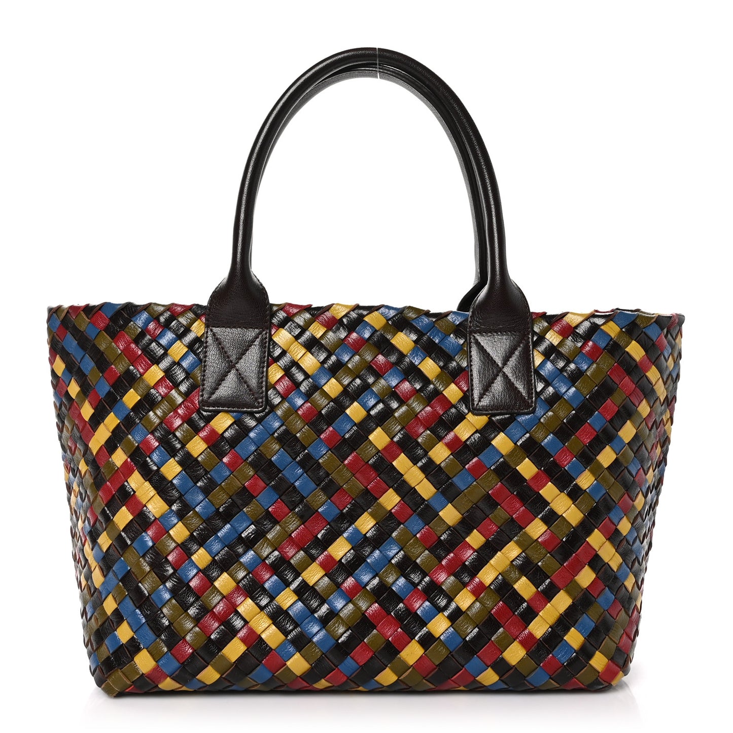 Shiny Goatskin Intrecciato Small Cabat Multicolor
