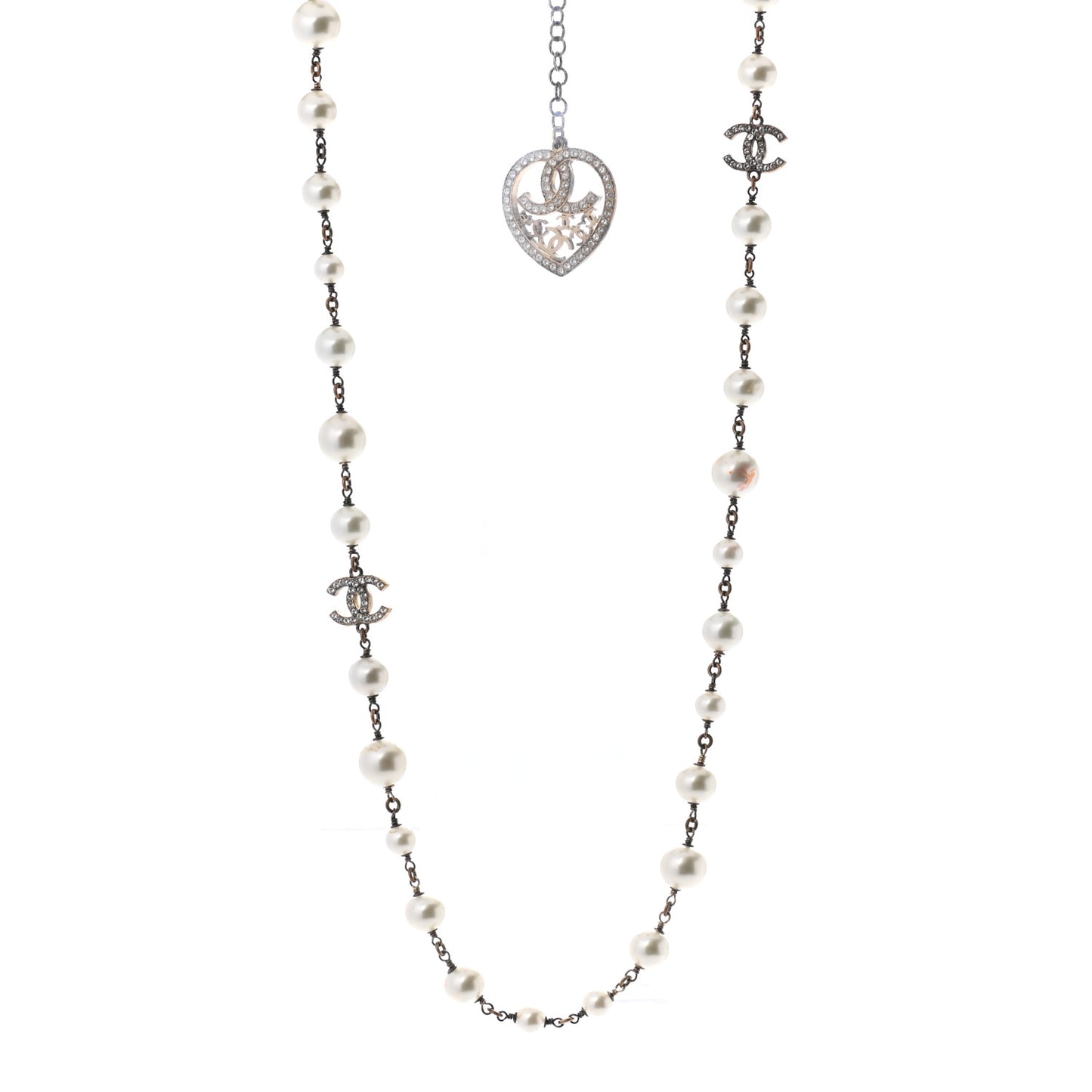 Swarovski Crystal Pearl CC Heart Necklace Gold