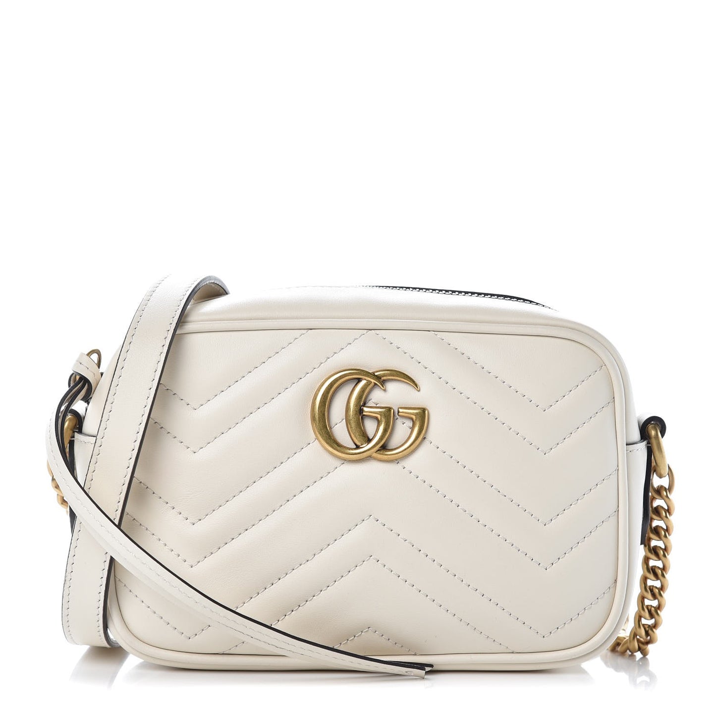 Calfskin Matelasse Mini GG Marmont Chain Shoulder Bag White