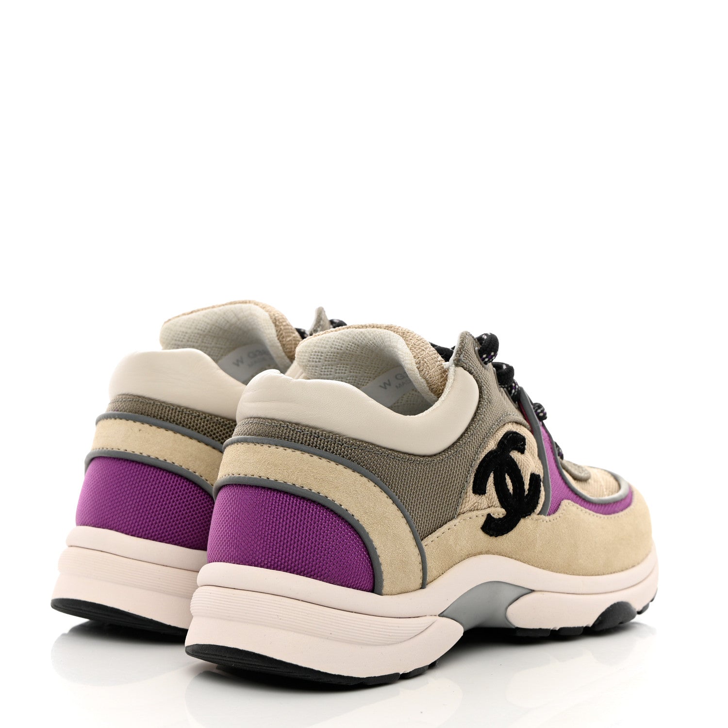 Chanel Mesh Suede Calfskin Grained Calfskin Womens CC Sneakers 36 Beige Dark Beige Purple 4 of 9
