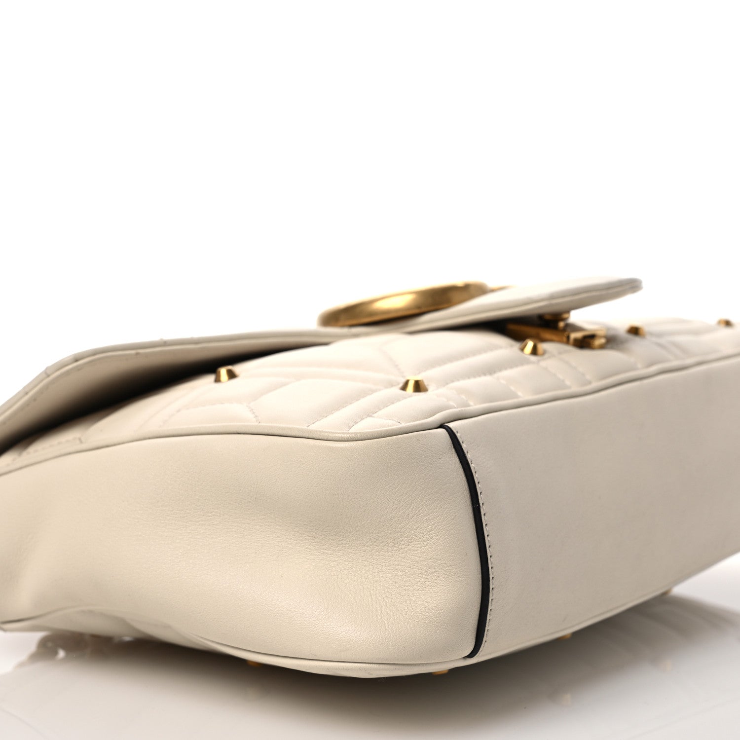 Gucci Calfskin Matelasse Studded Medium GG Marmont Shoulder Bag White 9 of 16