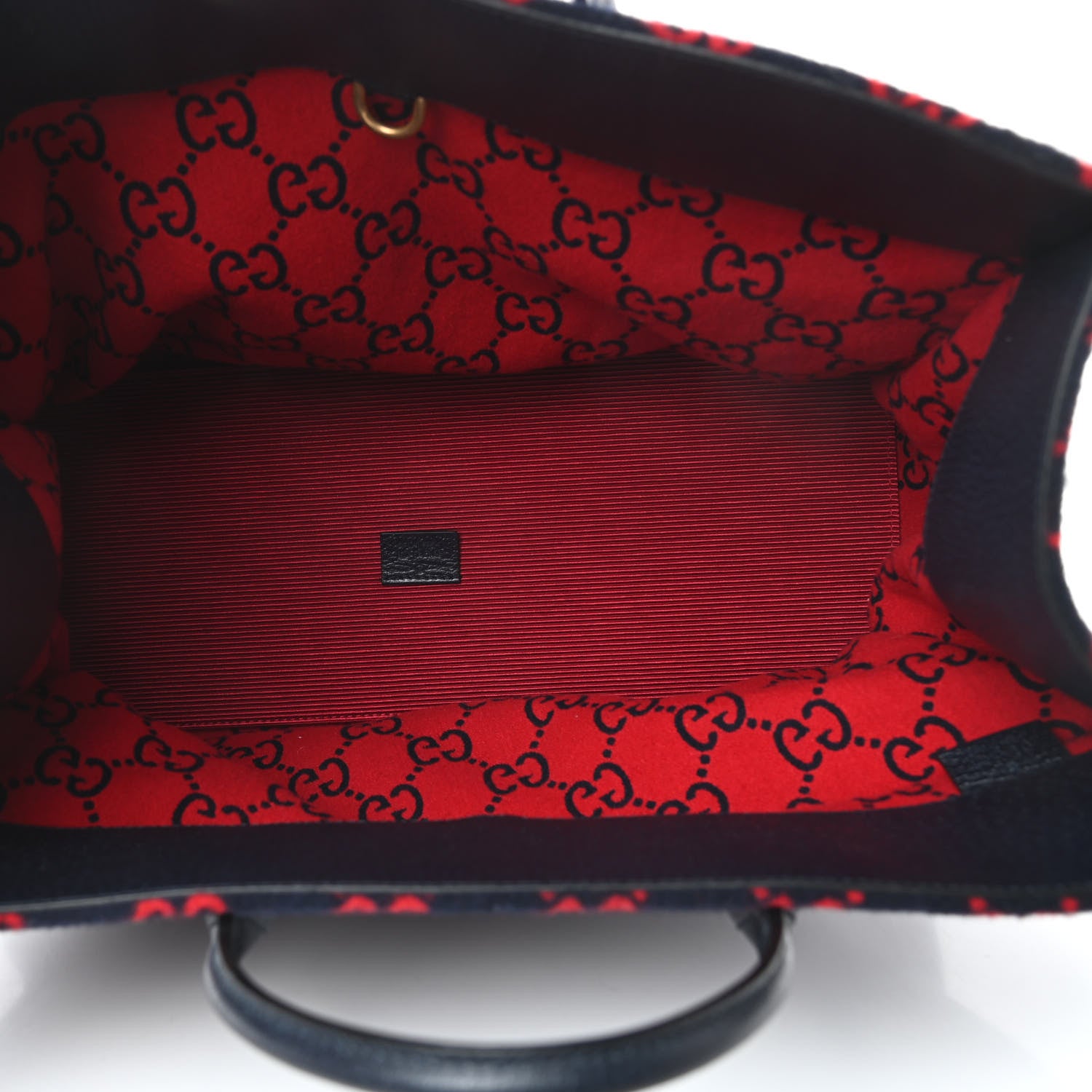 Gucci Covered Wool Textured Dollar Calfskin GG Monogram Large Tote Bag Blue Red 5 of 10