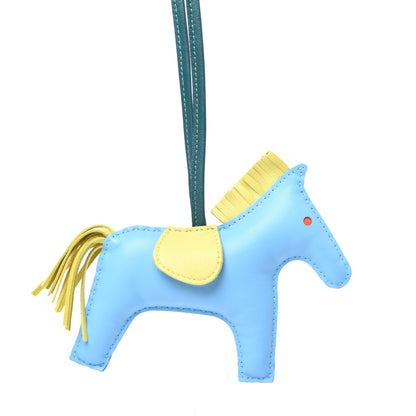 Hermes Milo Lambskin Grigri Rodeo Horse Bag Charm MM Bleu Celeste Lime Malachite 4 of 5