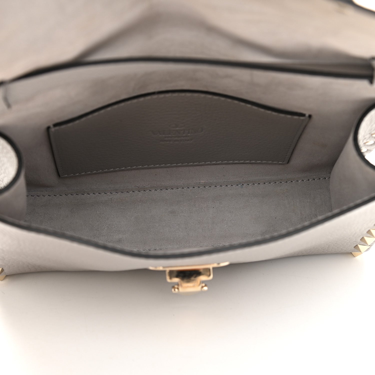 Valentino Garavani Pebbled Calfskin Medium Rockstud Flip Lock Crossbody Bag Pastel Grey 4 of 7
