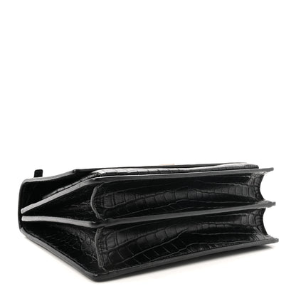 Saint Laurent Calfskin Crocodile Embossed Medium Monogram Sunset  Black 4 of 9