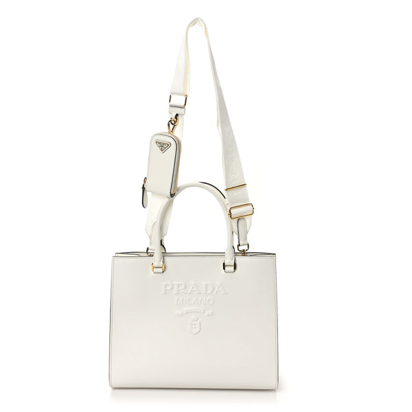 【新品未着用】P.A.R.O.S.H. イタリア製　白　ミディ丈　フレアドレス Prada Saffiano Lux Logo Embossed Medium Shoulder Tote Handbag