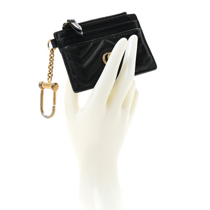 Gucci Calfskin Matelasse Chevron GG Marmont Key Case Card Holder Black 2 of 10
