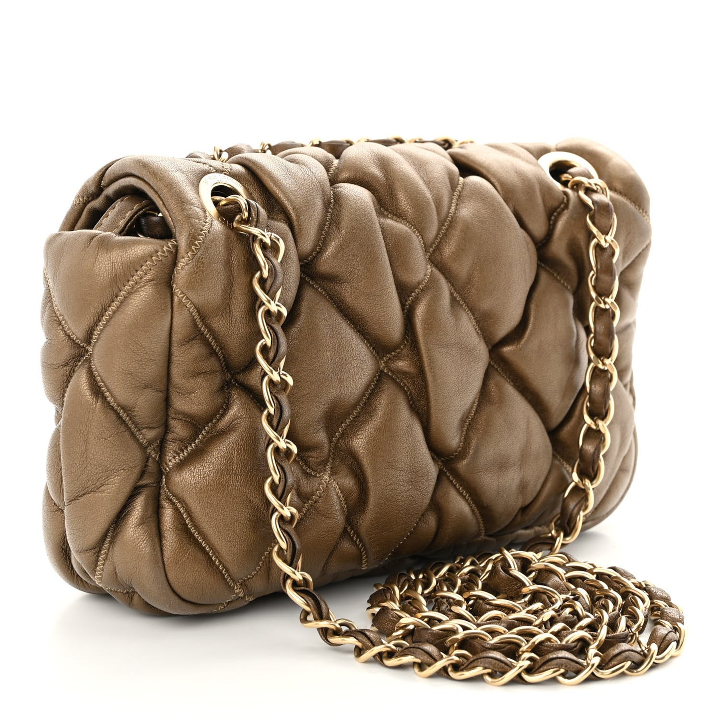 Lambskin Small Bubble Quilt Flap Bag Gold
