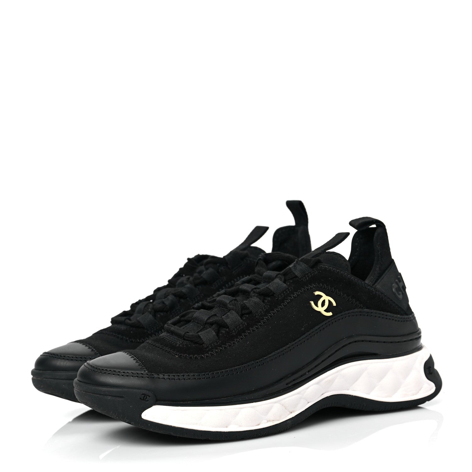 Chanel Velvet Calfskin Mixed Fibers CC Sneakers 36.5 Black 3 of 8