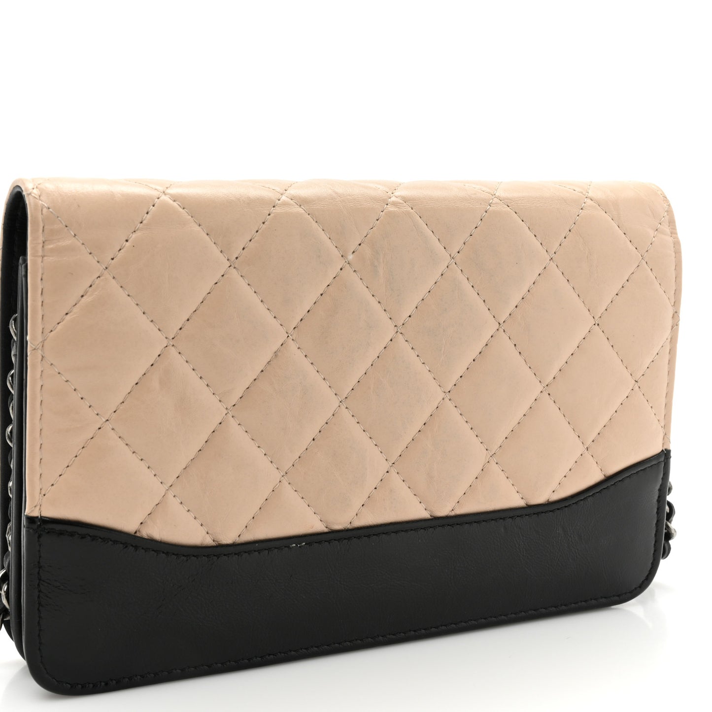 Aged Calfskin Quilted Gabrielle Wallet On Chain WOC Beige Black