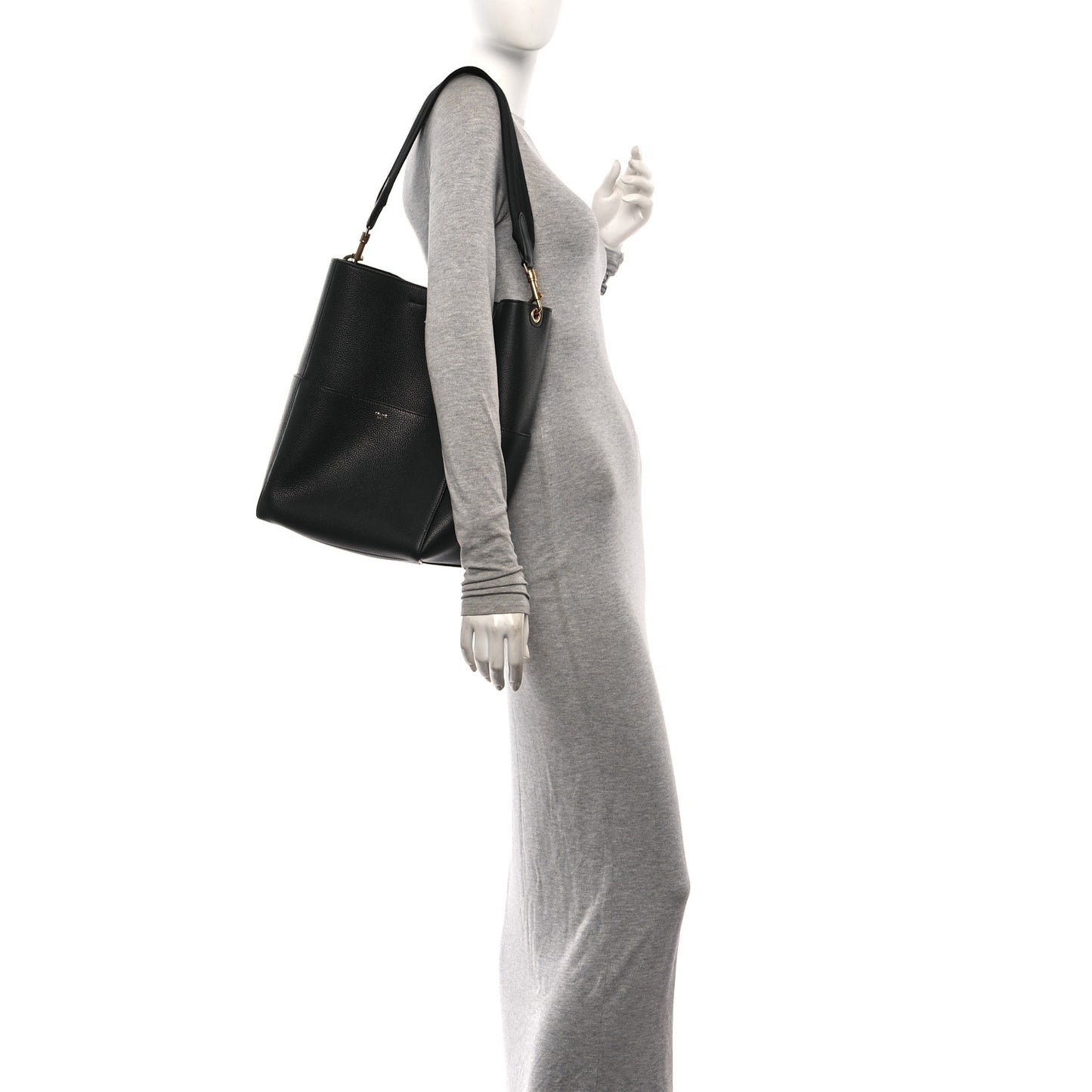 Soft Grained Calfskin Sangle Bucket Bag Black