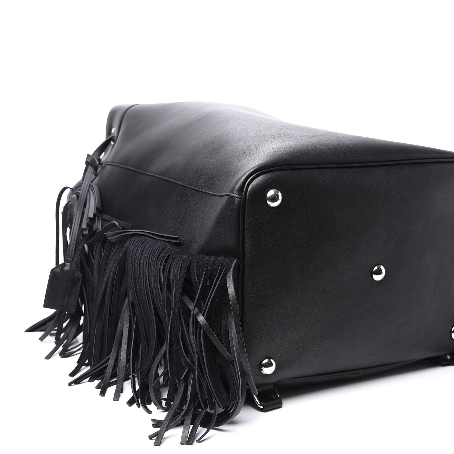 Calfskin Fringe Bucket Bag Black