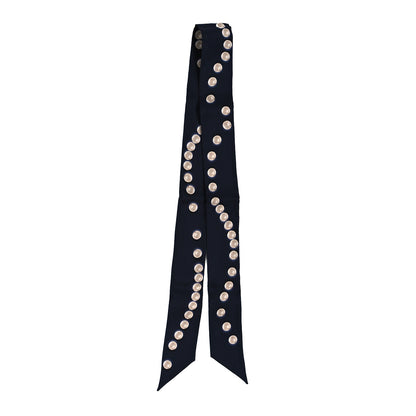Chanel Silk Pearl CC Slim Bandeau Scarf Dark Navy 2 of 4