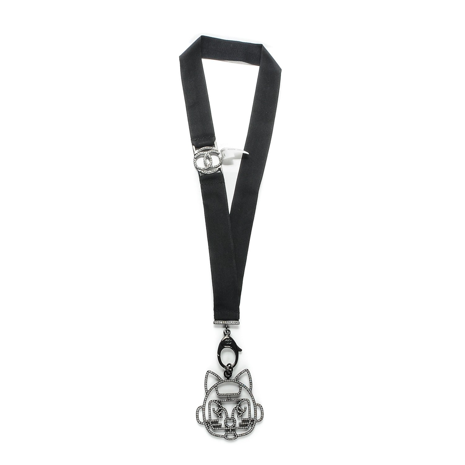 Chanel Crystal CC Emoji Robot Cat Lanyard Necklace Black Silver 5 of 5