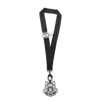 Chanel Crystal CC Emoji Robot Cat Lanyard Necklace Black Silver 5 of 5