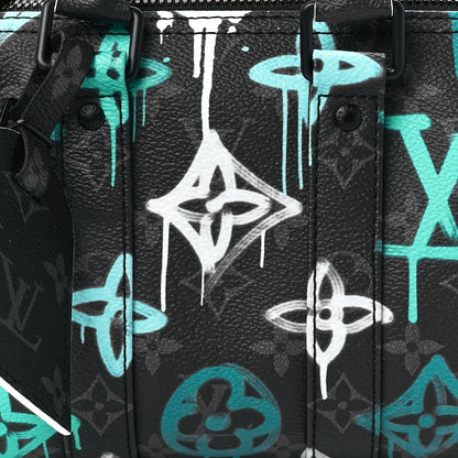 Louis Vuitton Monogram Eclipse LV Graffiti Keepall Bandouliere 25 Green Lights 7 of 11