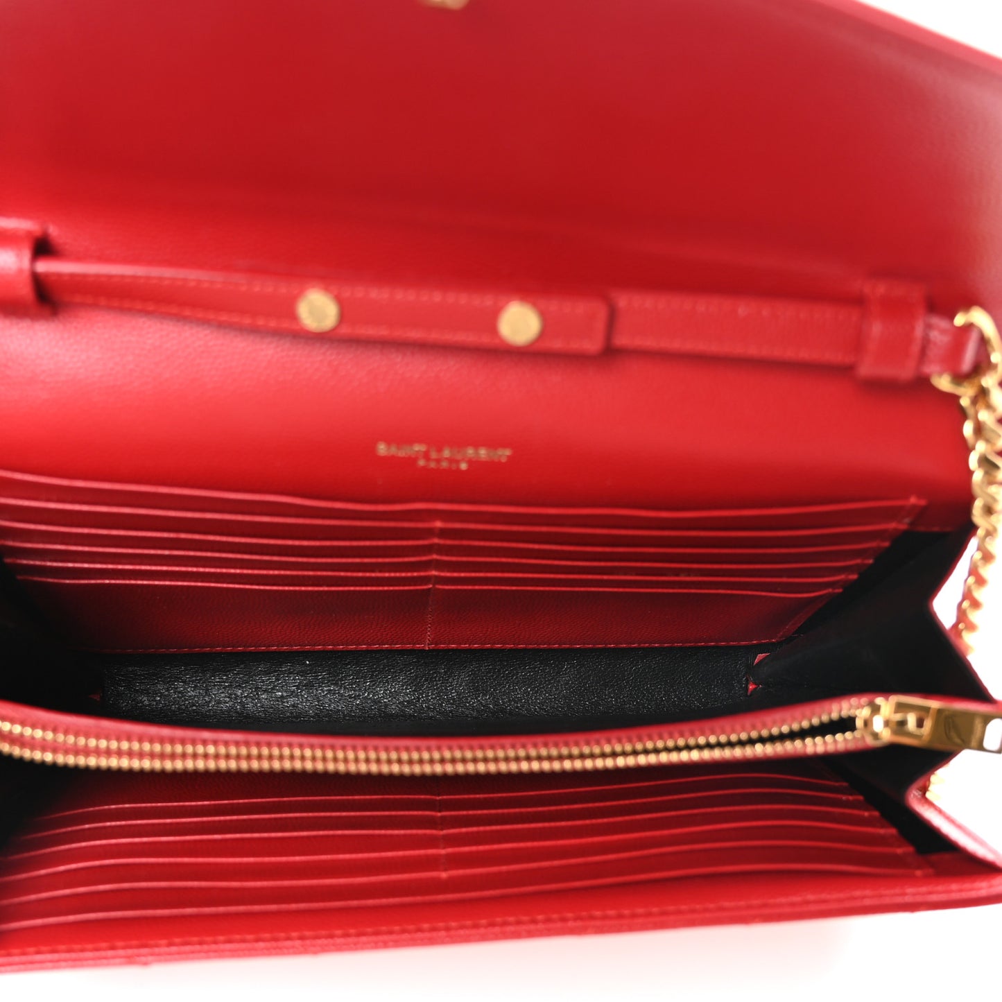 Grain De Poudre Matelasse Chevron Monogram Chain Wallet Red