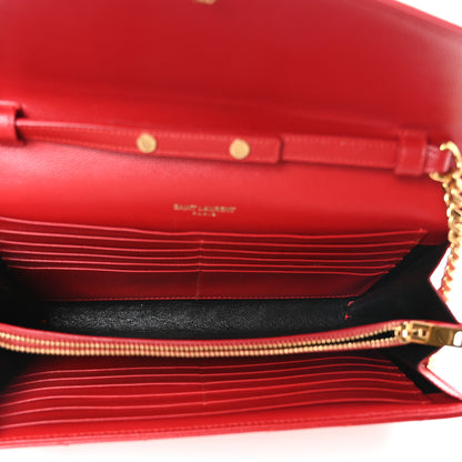 Saint Laurent Grain De Poudre Matelasse Chevron Monogram Chain Wallet Red 5 of 9