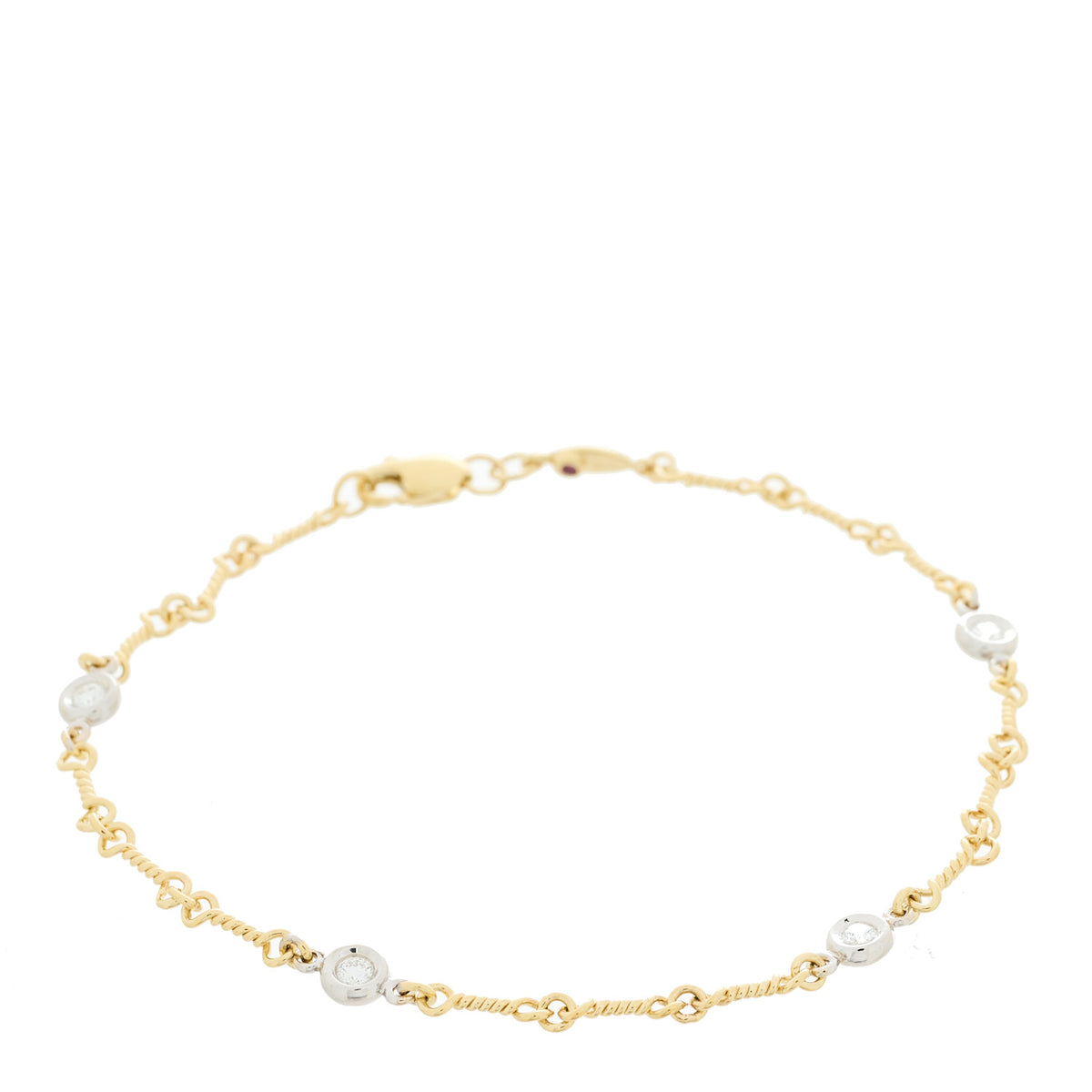 Roberto Coin 18K Yellow White Gold Diamond DogBone Chain Station Bracelet 1 of 4